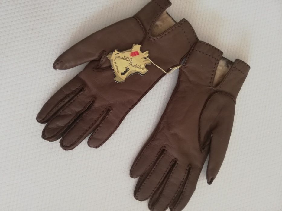 włoskie skórzane rękawiczki 8 GUANTERIA MADRILENA MADRID brąz 8 ciepłe