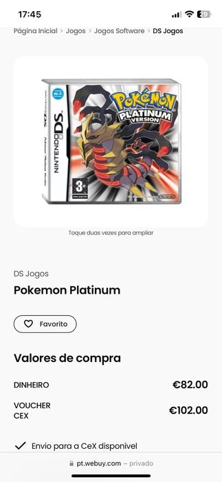 Pokémon Platinum - Jogo Nintendo DS Original - PAL (Versão Portuguesa)