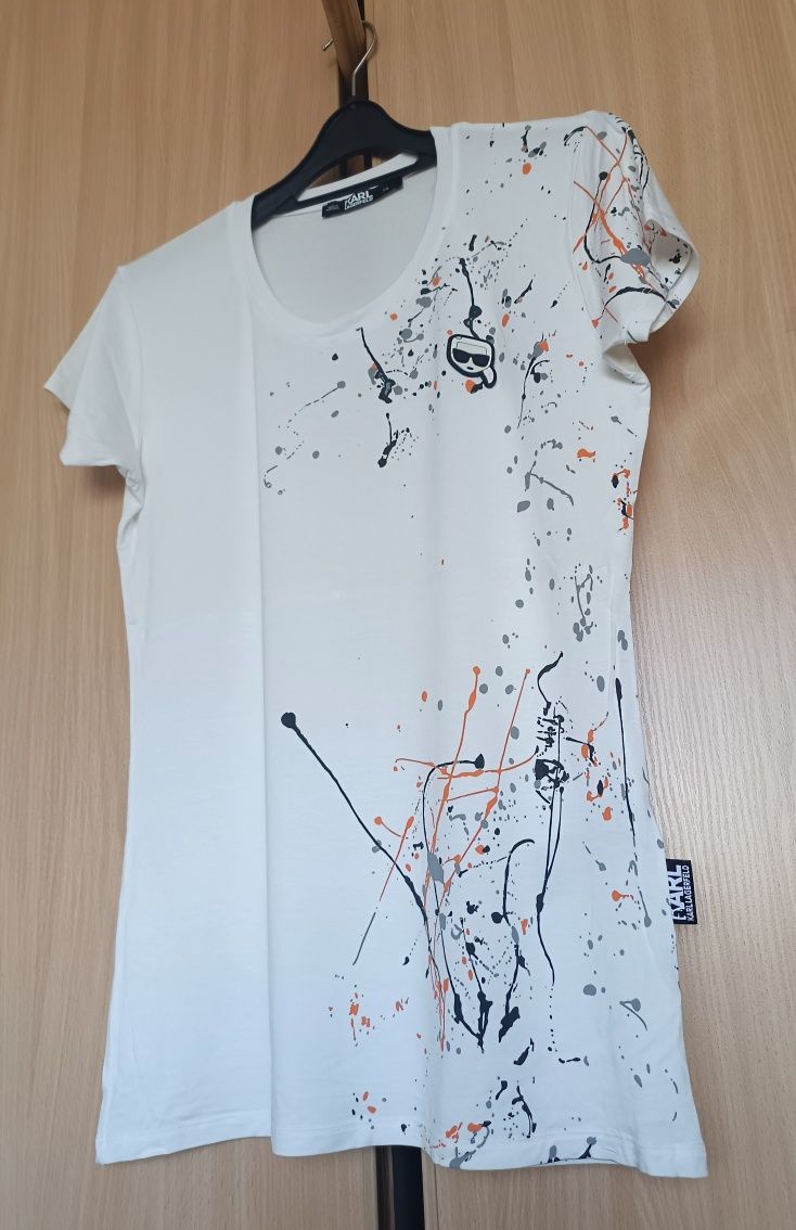 Karl Lagerfeld roz M - L damska bluzka koszulka t-shirt elastyczna