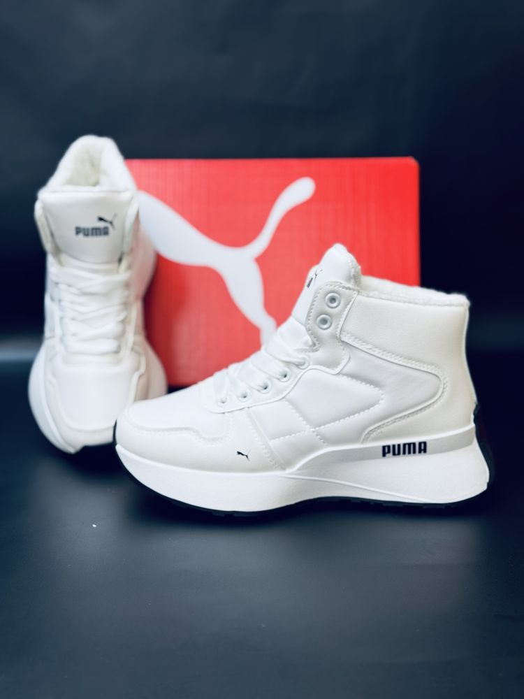 Puma Кроссовки зимние на меху, кожаные кросовки белые зимние Пума