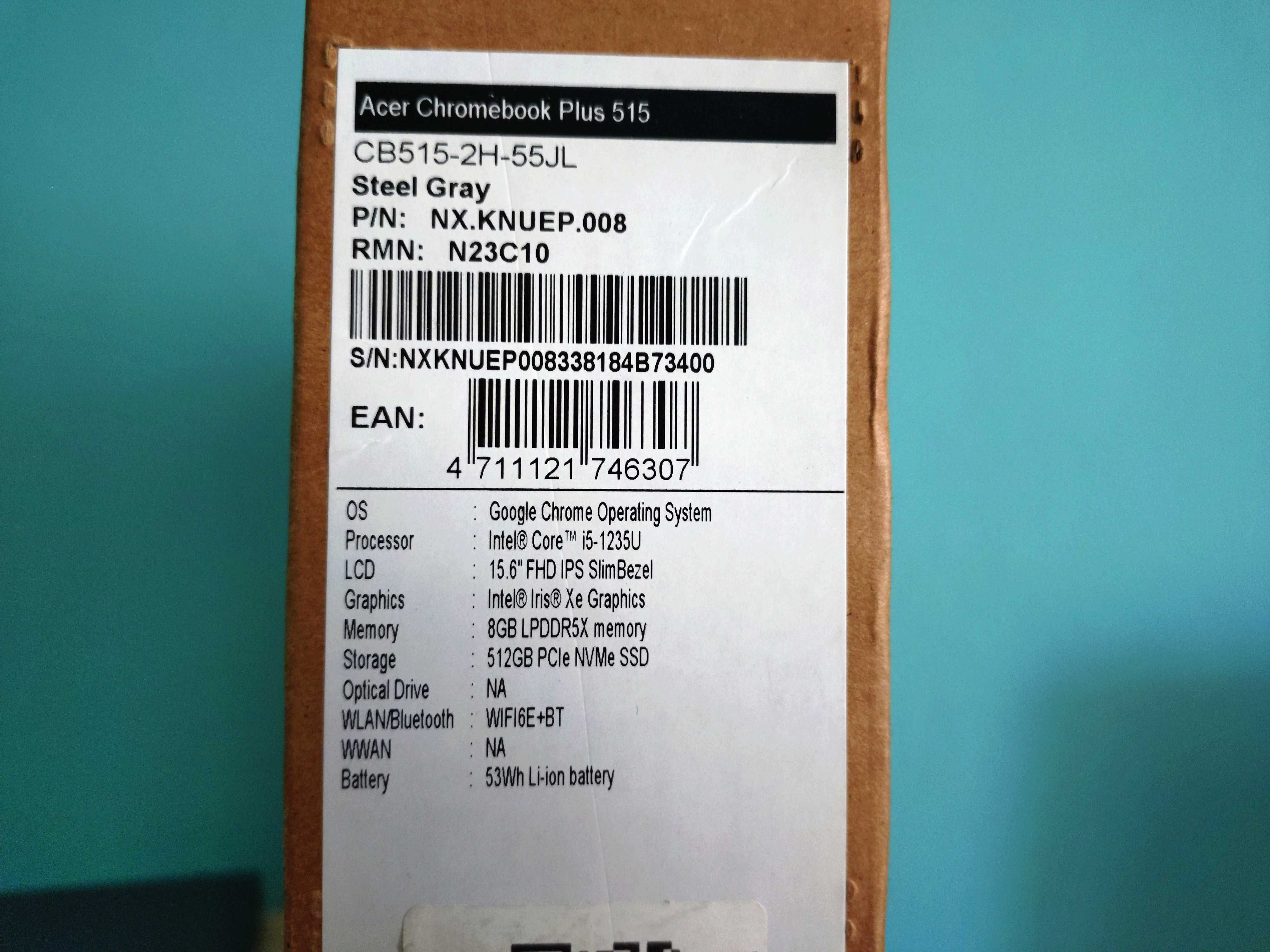 Acer Chromebook Plus 515 8/512GB Google Play, Steam, Linux