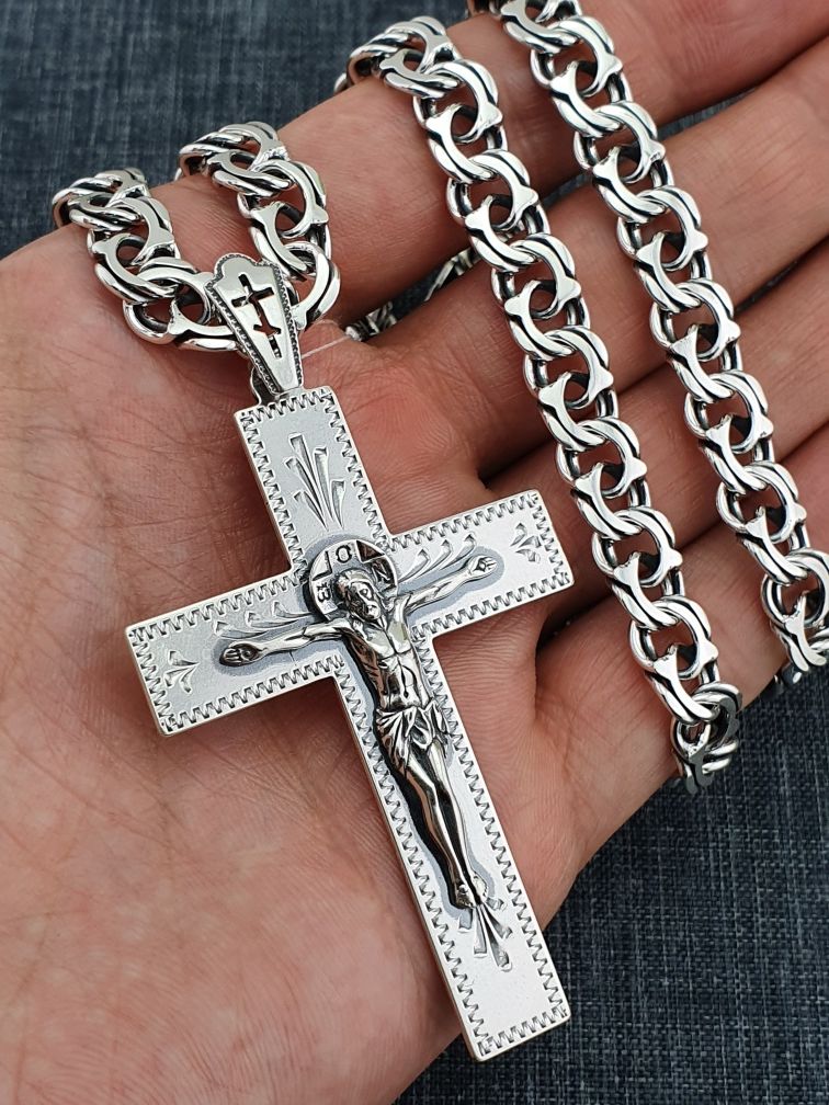 Комплект Серебряная цепочка и крестик Ланцюг срібний хрест великий