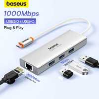 Хаб HUB Baseus 4в1 (Type-C 3.0 to Lan RJ45 Ethernet PD 3xUSB)