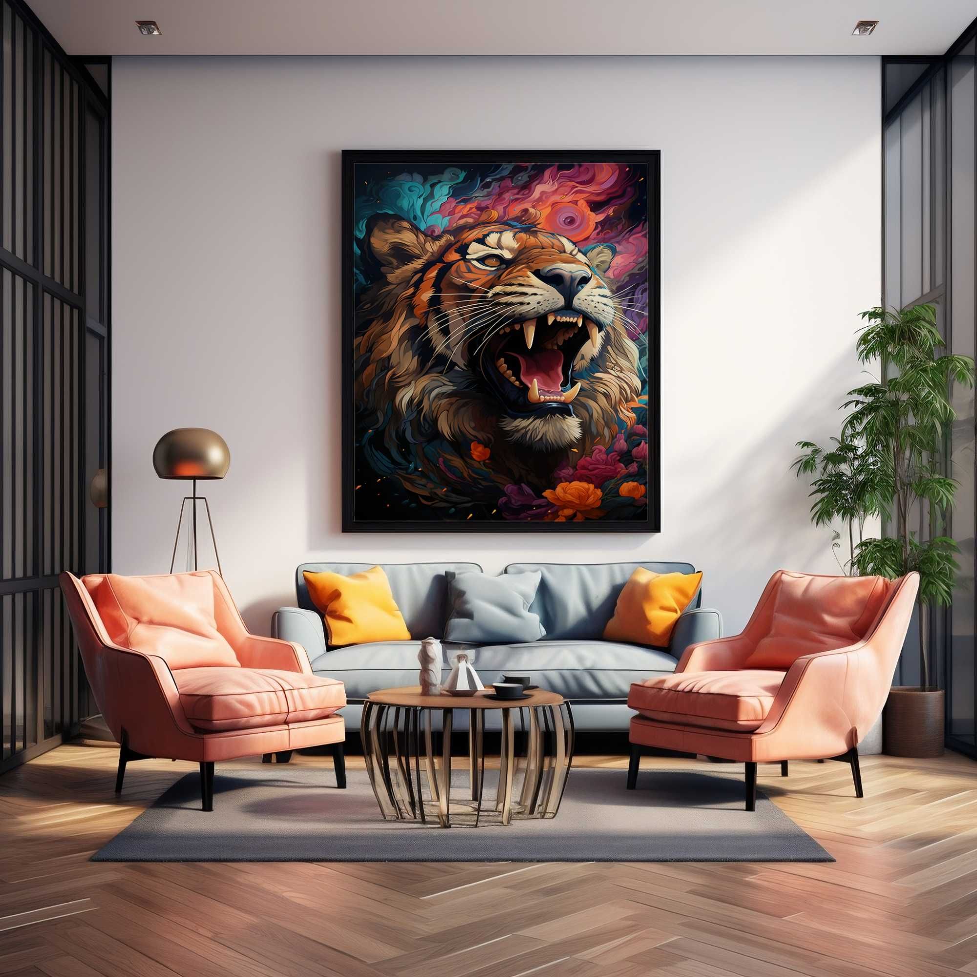 Plakat na Ścianę Obraz Tygrys Żywe Kolory Fantasy 50x70 cm Premium