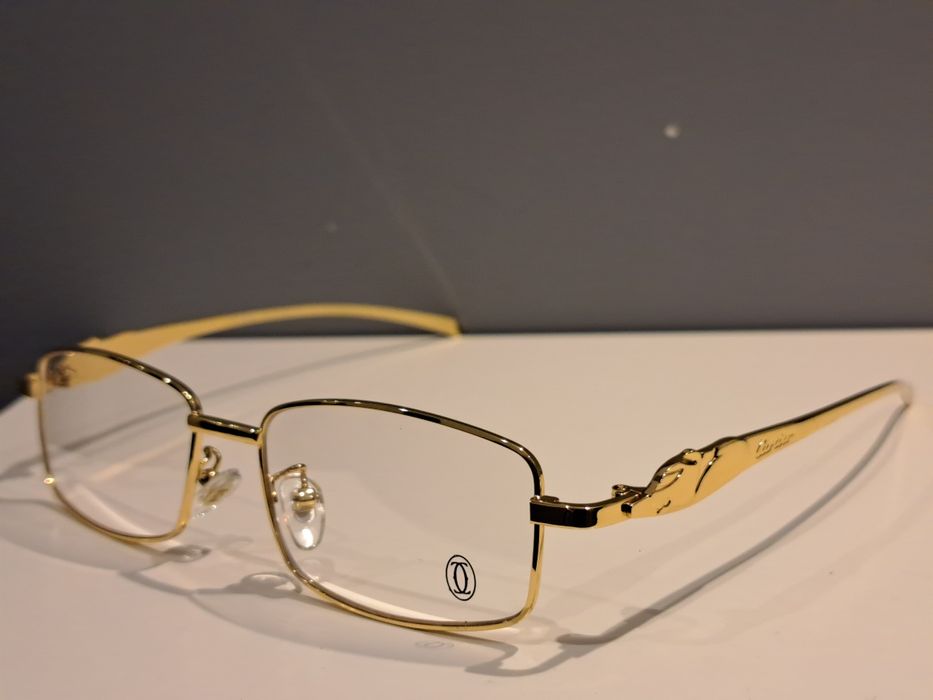 CARTIER nowe męskie zlote okulary zerówki oprawki logo