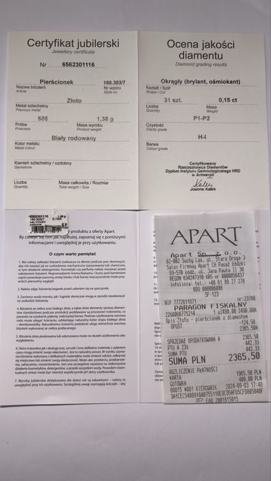 APART - Pierscionek zaręczynowy z brylantami. Rozmiar 7