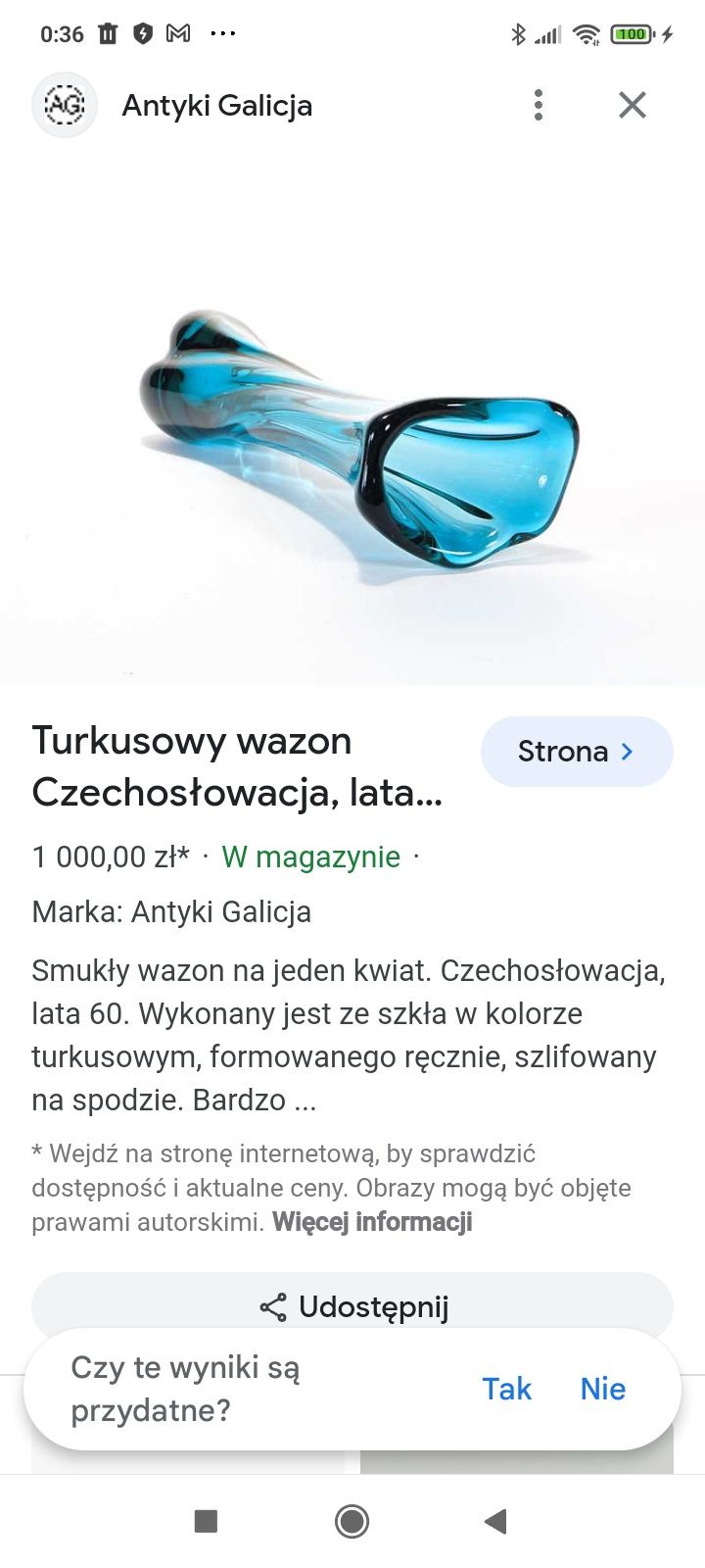 Ząbkowice Wazon 31cm. Zielony morski.