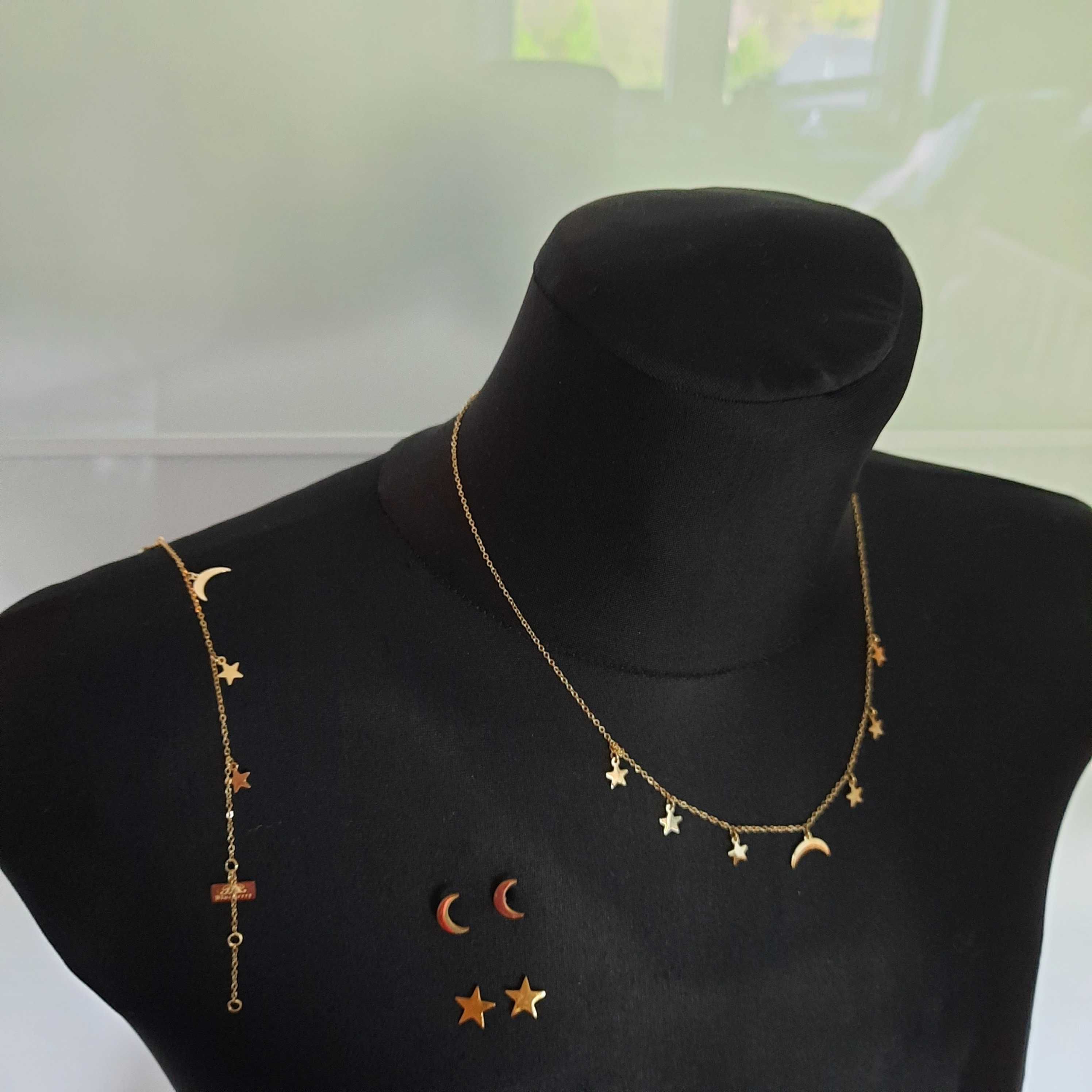 Komplet biżuterii ksieżyc i gwiazdy - naszyjnik bransoletka kolczyki