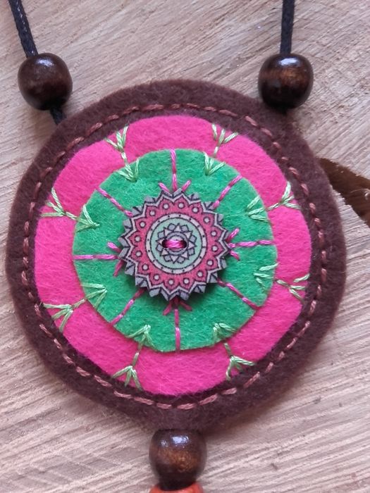 Naszyjnik biżuteria filc etno boho Dzień Nauczyciela handmade