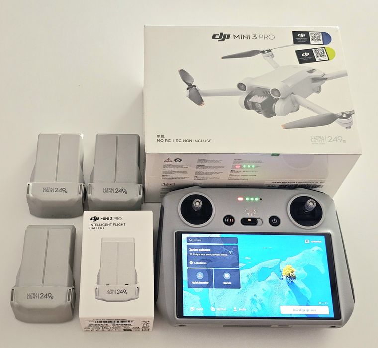 NOWY DJI mini 3 PRO Dron + 4 baterie + kontroler RC ekran foto video