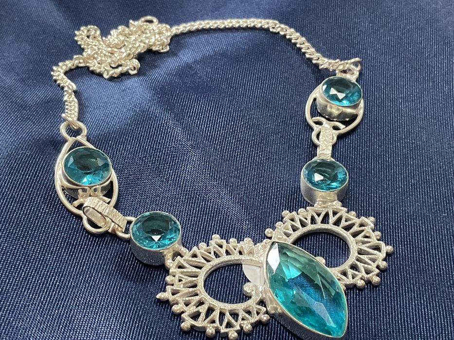 Colar prata 925 blue stone 40 cm