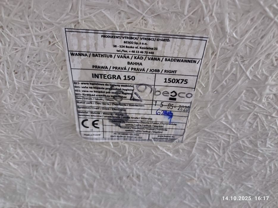 Wanna Integra 150x75 prawa Besco używana 2 miesiace