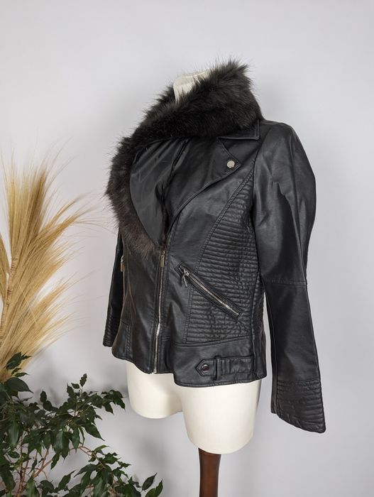 Nowa grafitowa ramoneska z odpinanym kołnierzem futerkowym Wallis XXL