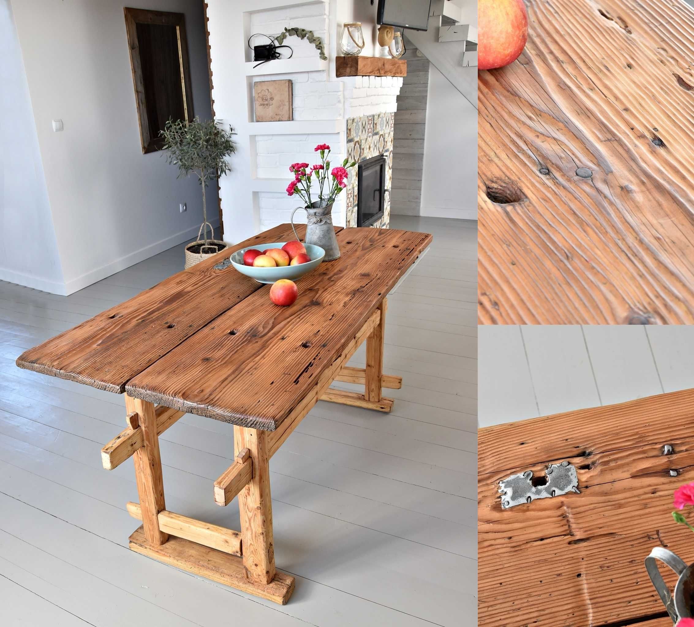 Stół ze starego drewna boho Rustykalna wyspa kuchenna stare drewno