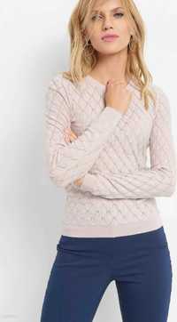 NOWY wiskozowy sweter z metaliczną nitką pudrowy róż beż Orsay M