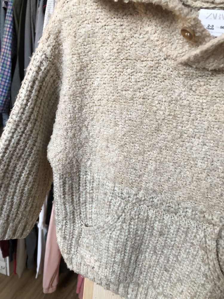 bluza sweterkowa Zara beż 98 104 unisex miś z kapturem