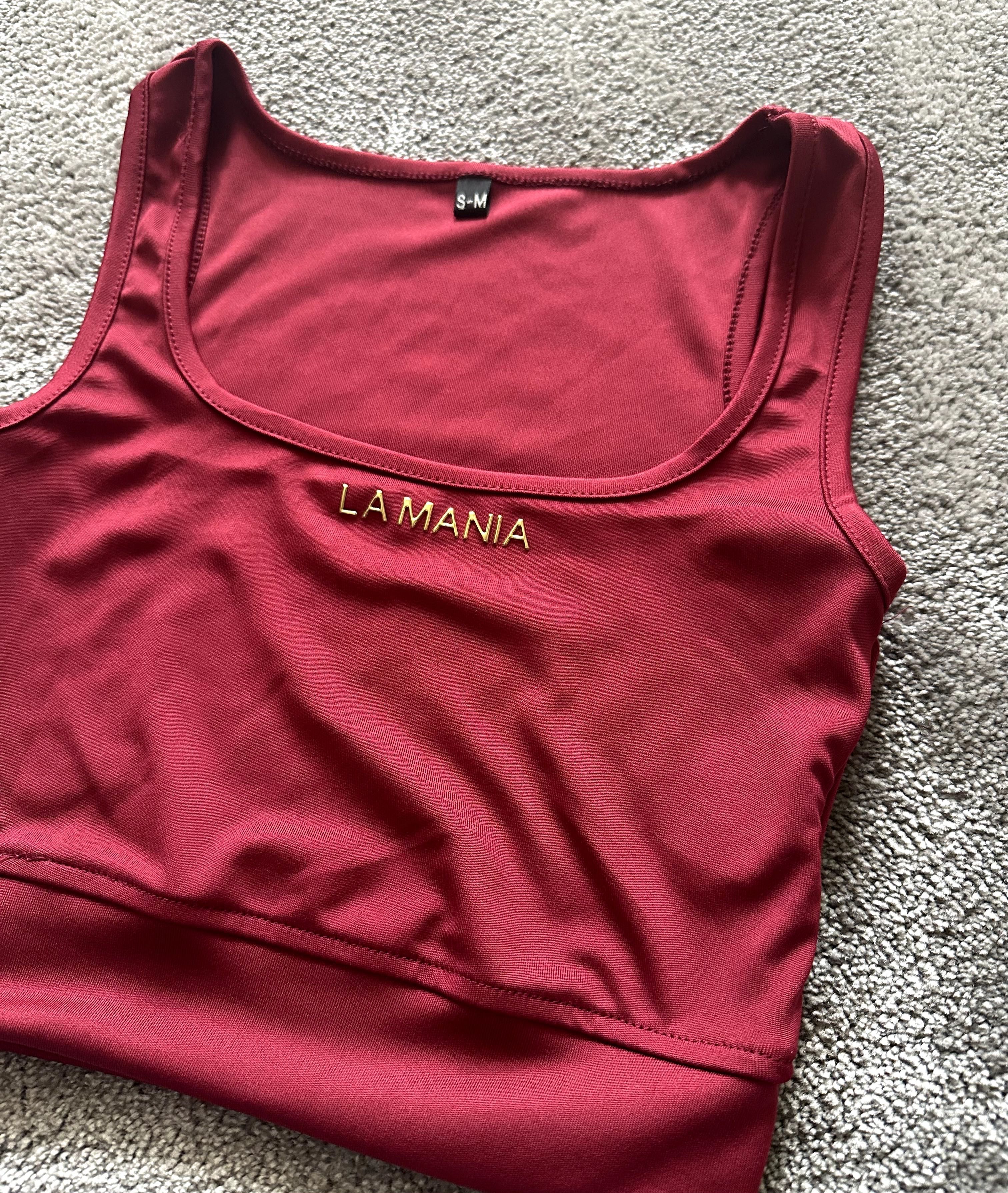 krótka bluzka , crop top ze złotym napisem La Mania XS