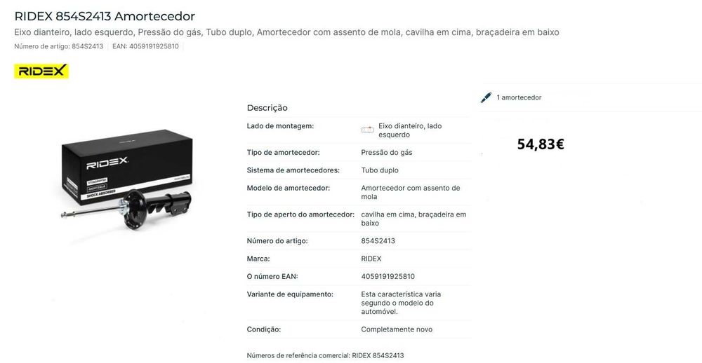 Conjunto de Amortecedores e Garrafão de 5 litros de Óleo