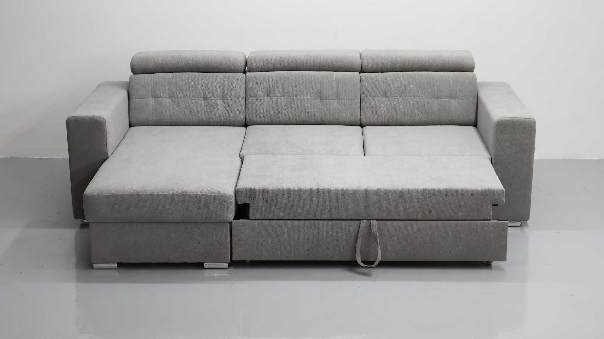 THS NAROŻNIK funkcja spania pojemnik regulowane oparcie SOFA szara