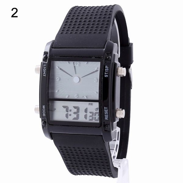 Relógio Quartzo Dual Time LCD Digital Data Alarm Cronógrafo LED