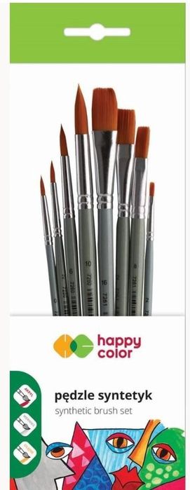Pędzle artystyczne mieszane 8szt HAPPY COLOR GDD