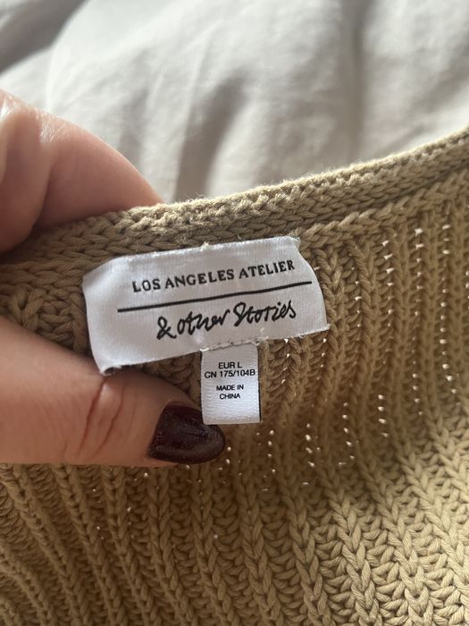 & other stories sweter krótki crop top bawełna l bufiaste rekawy