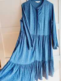 Cudowna sukienka długi rękaw niebieska panterka butik 38 viskoza