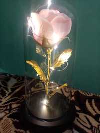 Роза в колбе с LED подсветкой светло-розового цвета