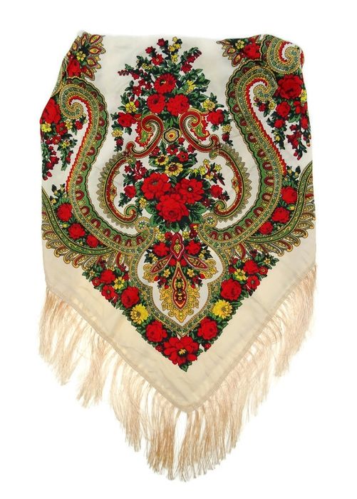 Chusta Góralska Ludowa Apaszka Damska Folk Ecru