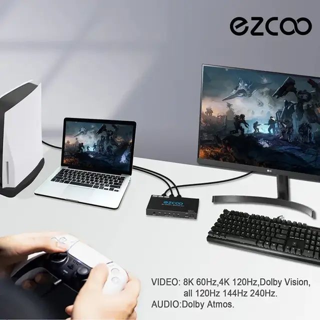 EZCOO 8K HDMI комутатор 4 входи 1 вихід, HDMI-перемикач, підтримує 8K