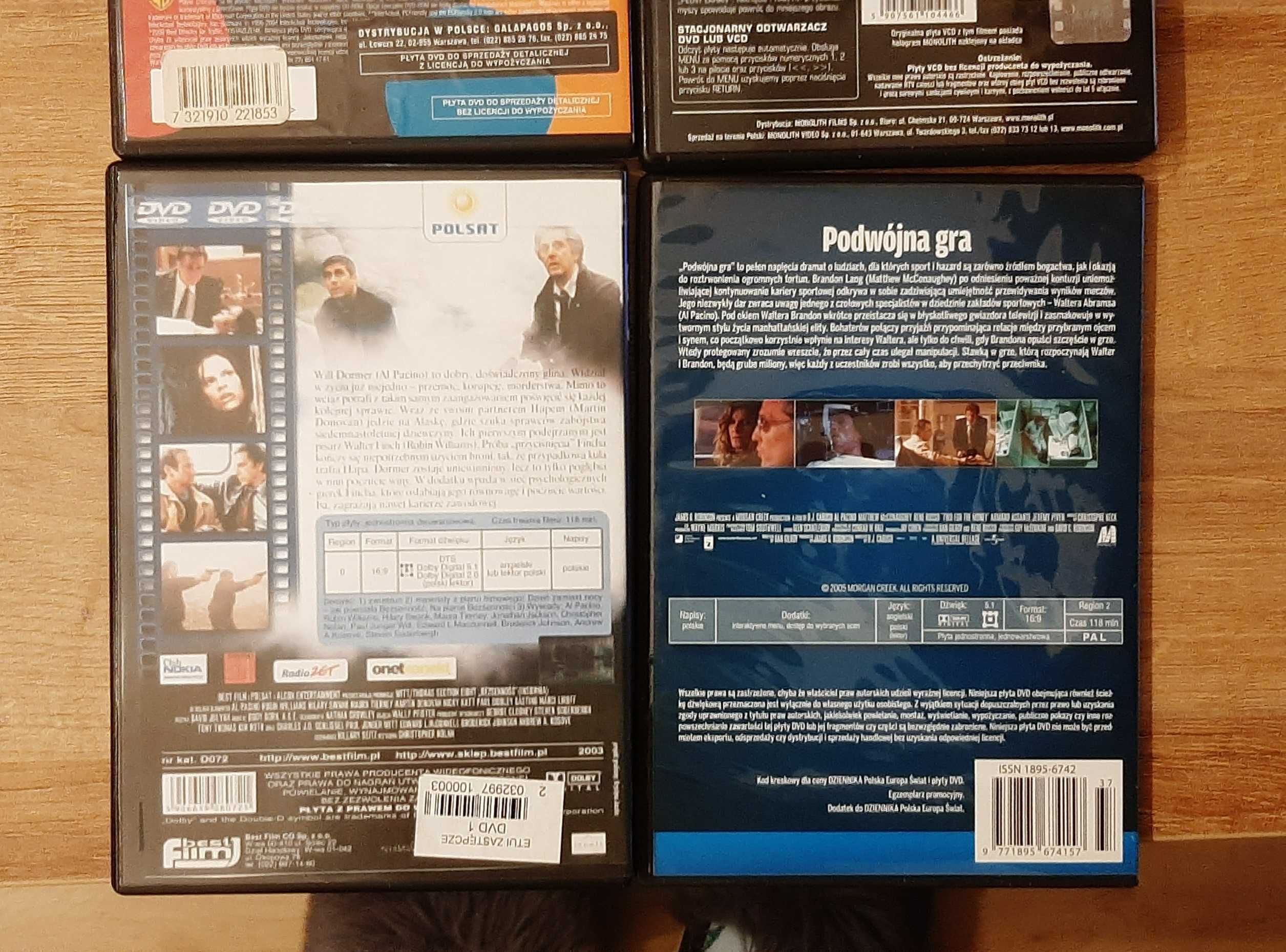 Płyty DVD, Monster, Bezsenność, Podwójna gra, Ocean's Eleven.