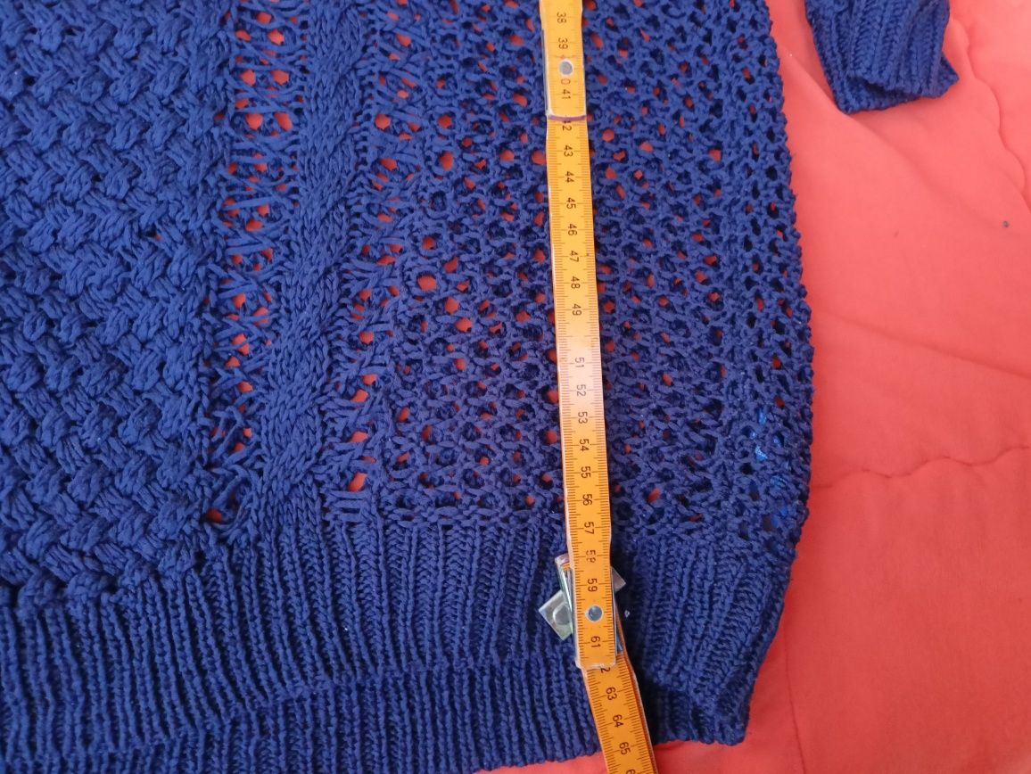 Granatowy sweter sweterek kardigan ażury 42 XL