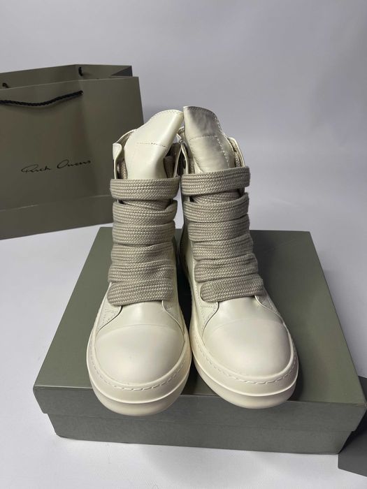 Кеди Rick Owens GEOBASKET кеды кроссовки белые jumbo lace laces 43 42