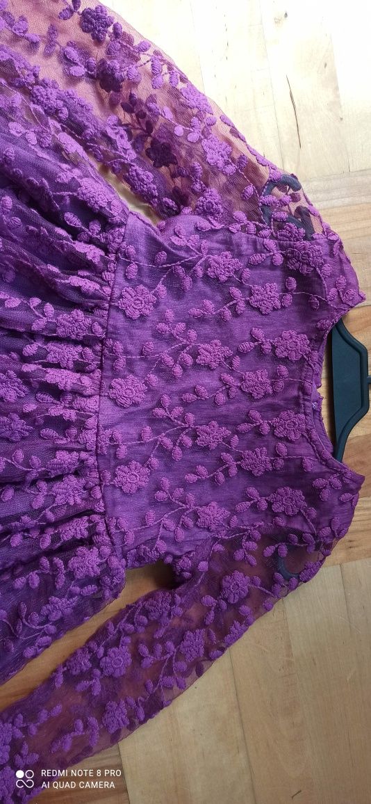 Sukienka 110 koronkowa fioletowa, długi rekaw