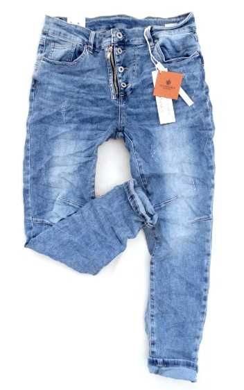 Włoskie BAGGY jeansy jeansowe boyfriend niebieskie guziki zamek 40 L