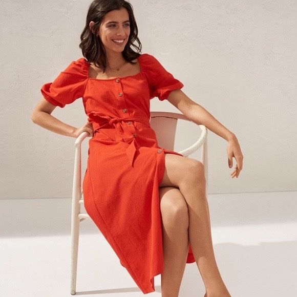 H&M літня червона міді сукня котонова на гудзиках платье миди красное