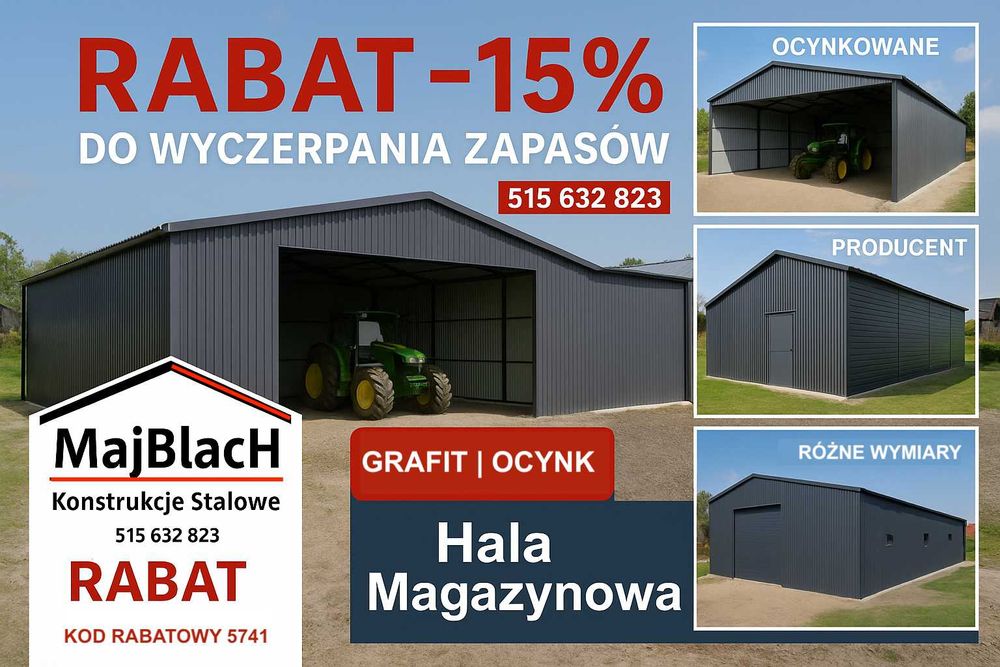 Bardzo Duży Dwuspadowy Garaż Blaszany Grafitowy  - Hala  - Maj-Blach