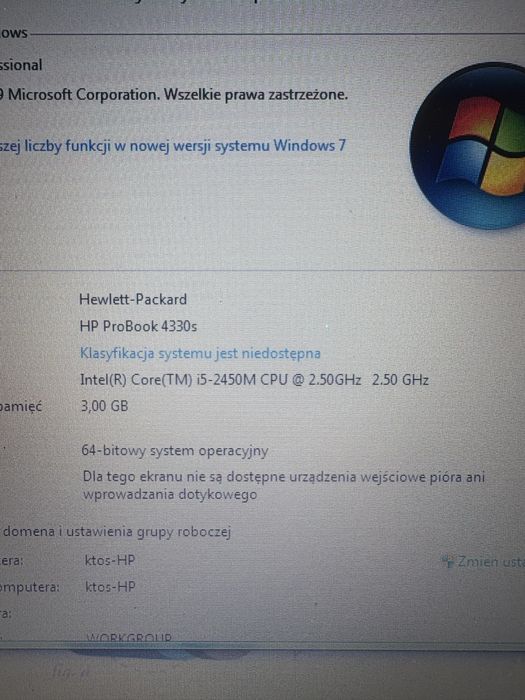 Laptop HP probook 4330s intel i5 256 SDD 3 GB ram