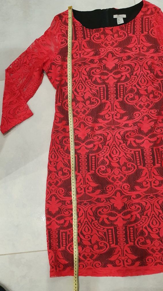 Sukienka H&M malinowa czarna koronkowa M 38 L 40