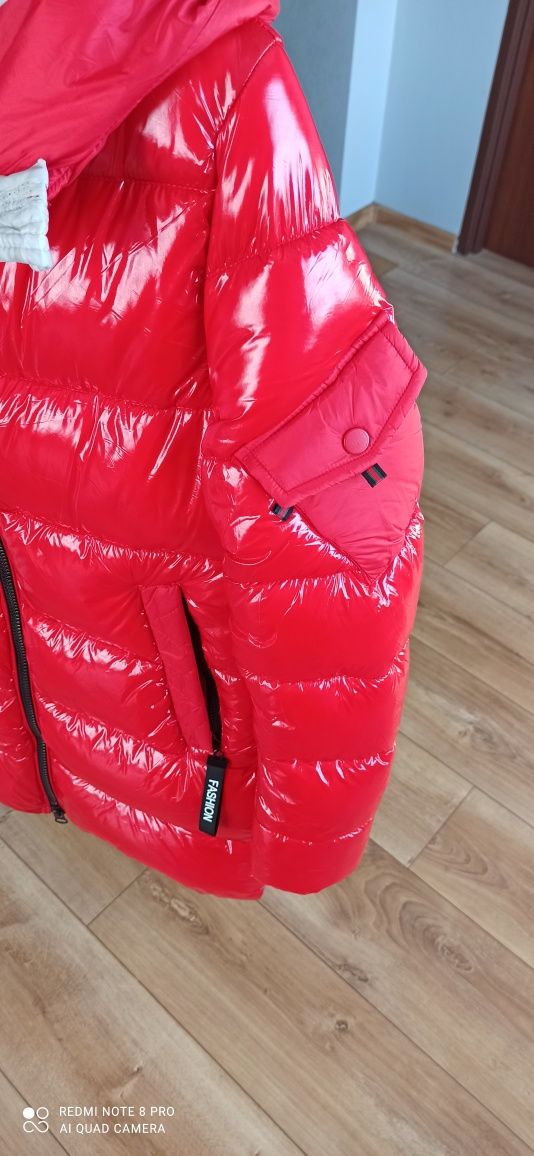 Kurtka puffer połysk zimowa czerwona