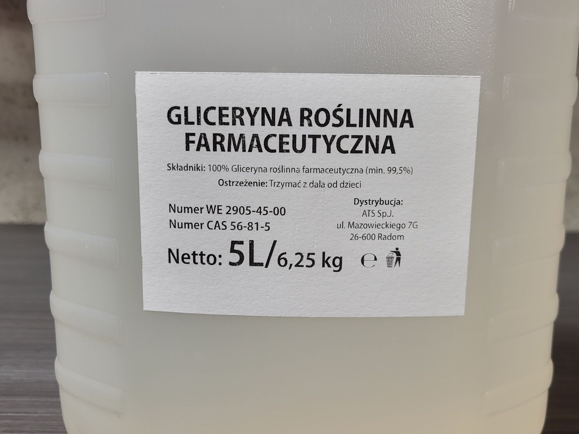 Gliceryna Roślinna – Farmaceutyczna Czysta 5L