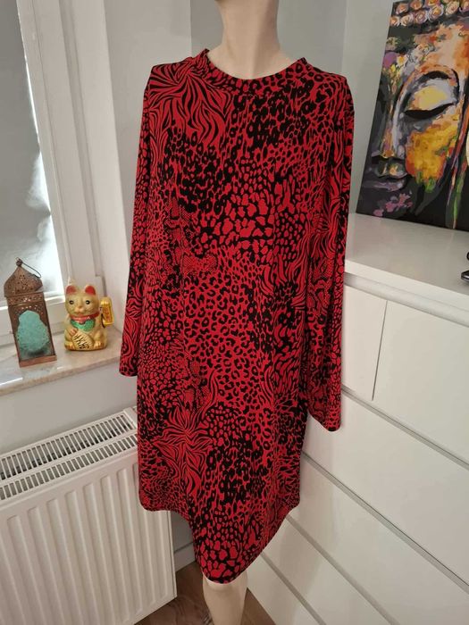 Wallis czarna czerwona sukienka animal print panterka zebra jesienna