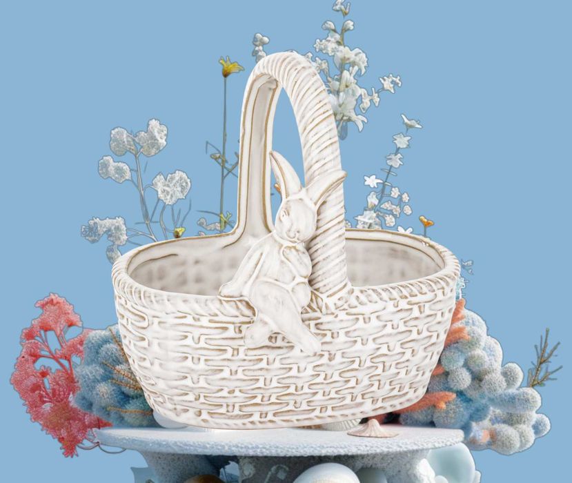 Ceramiczny Koszyk Wielkanocny Zajączek 17x18x14,5 cm Wielkanoc