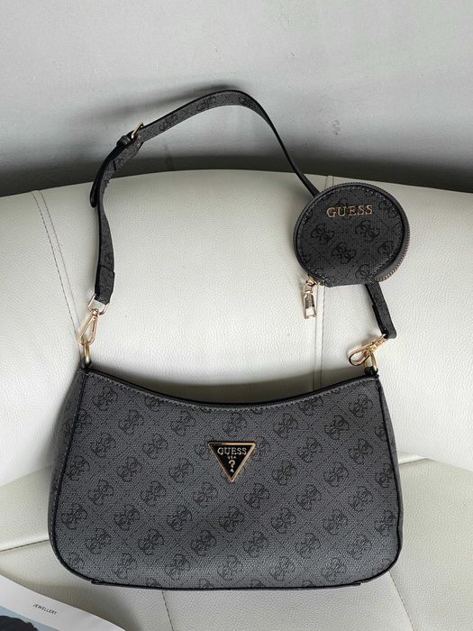 Сумка женская Guess Noelle багет 2 в 1 Гесс через плече черная