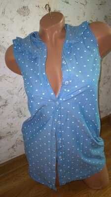 Блуза блузка голубая в сердечки 9-10лет Хлопок