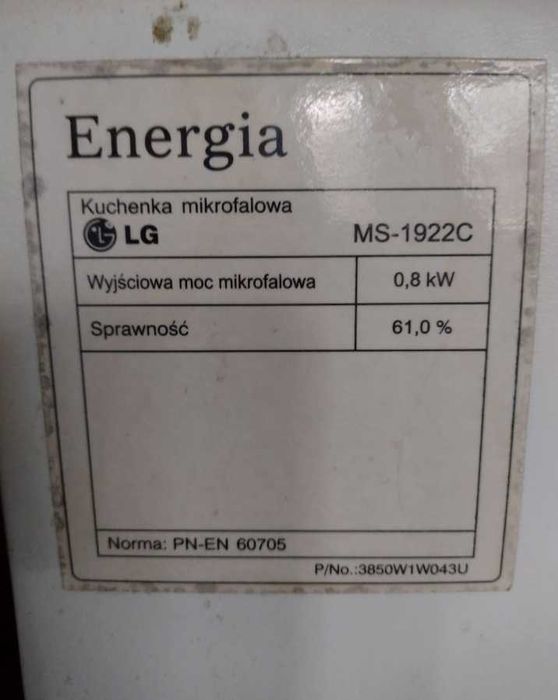 Mikrofala mikrowela kuchenka mikrofalowa LG