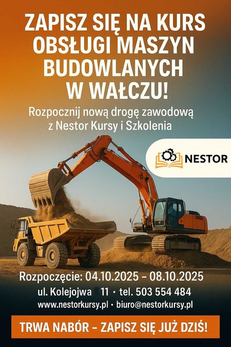 Kursy na maszyny budowlane i drogowe, koparki, ładowarki, wozidła