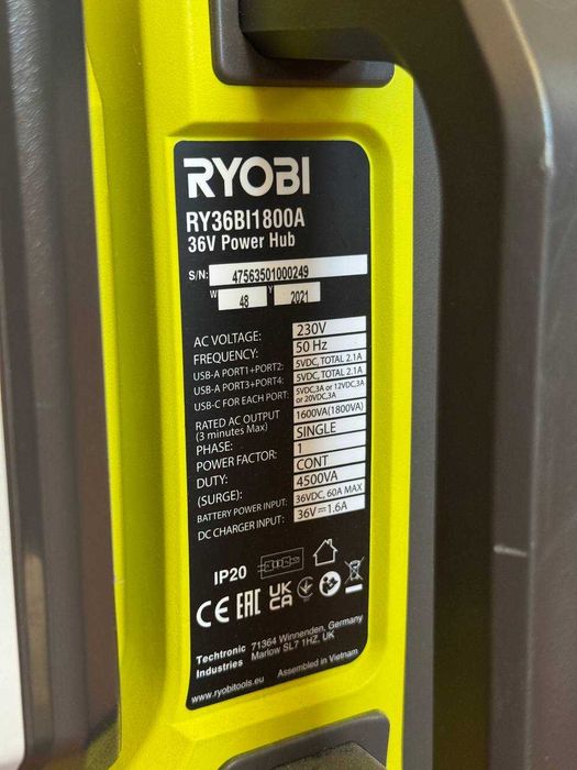 Паверстейшен акумуляторний інвертор RYOBI RY36BI1800A, АКБ на 5/12 Аг