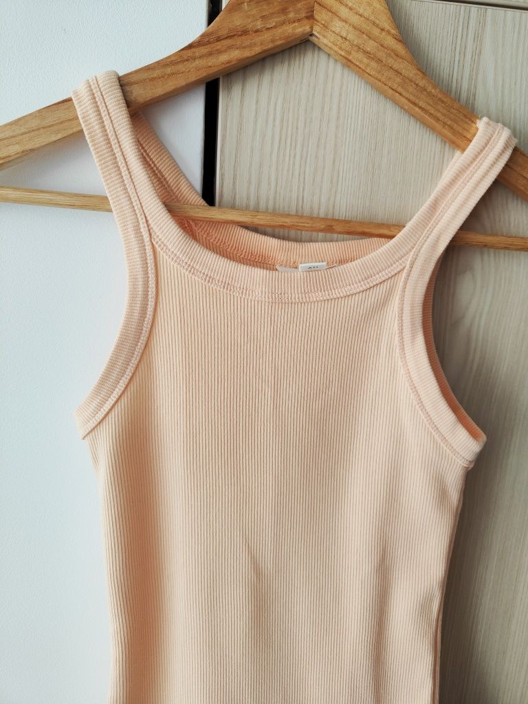 Prążkowany top na ramiączkach, H&M xS 34 z bawełny dekolt halter lato