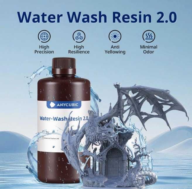 Anycubic Water-wash resin+ 2.0 СІРА Водомийна Фотополімерна смола